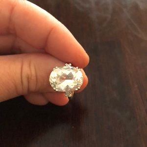 Quartz and diamond ring in 14k white gold